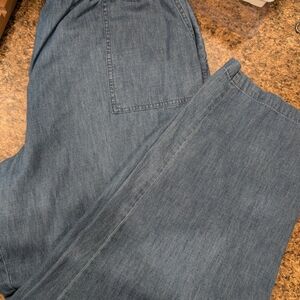 LL Bean, Sunwashed Lightweight  Blue Denim Full Length, Straight Leg Pants, Plus